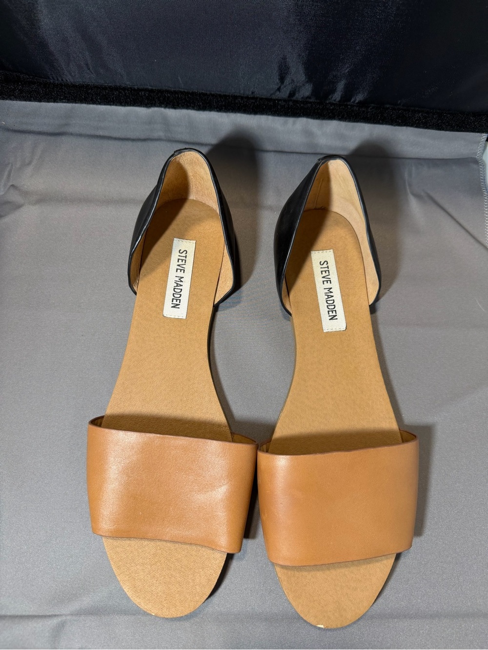 Steve Madden Two-Tone Tan and Black D'Orsay Slide Sandals
